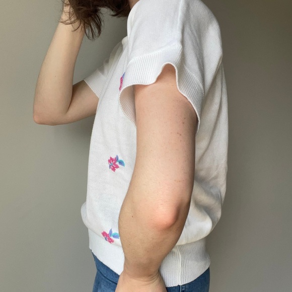 80’s floral embroidery knit top / large - Picture 6 of 10